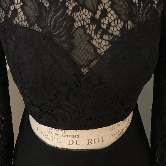 NEW JASZ COUTURE SZ 8 TWO PIECE BLACK LACE FLORAL FORMAL GOWN - Picture 6 of 10